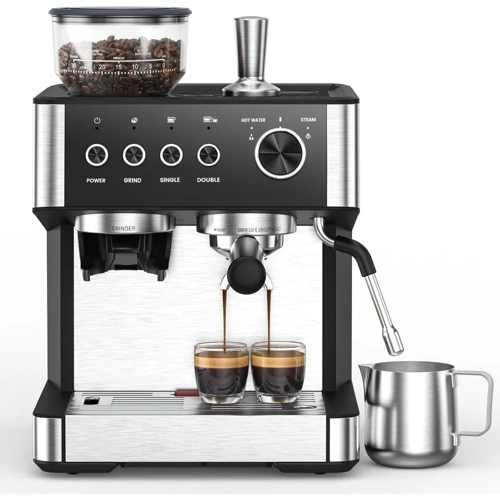 Bar Espresso Coffee Machine with Built-in Anti-Clogging Grinder Expresso Coffee