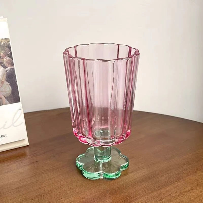 250ml French Style Glass Cup  Flower Shaped Wine Glass Cute Boba Tea