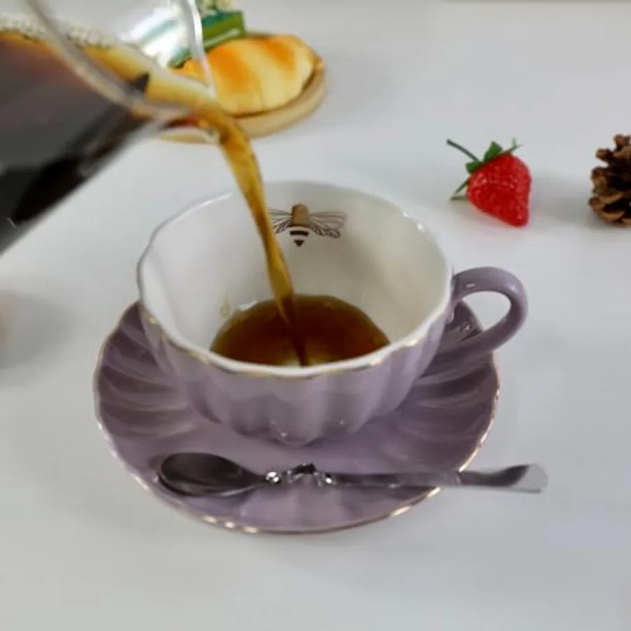 YBK Tech Strengthen Porcelain Cup and Saucer Set, 9oz Cup with Saucer Cup