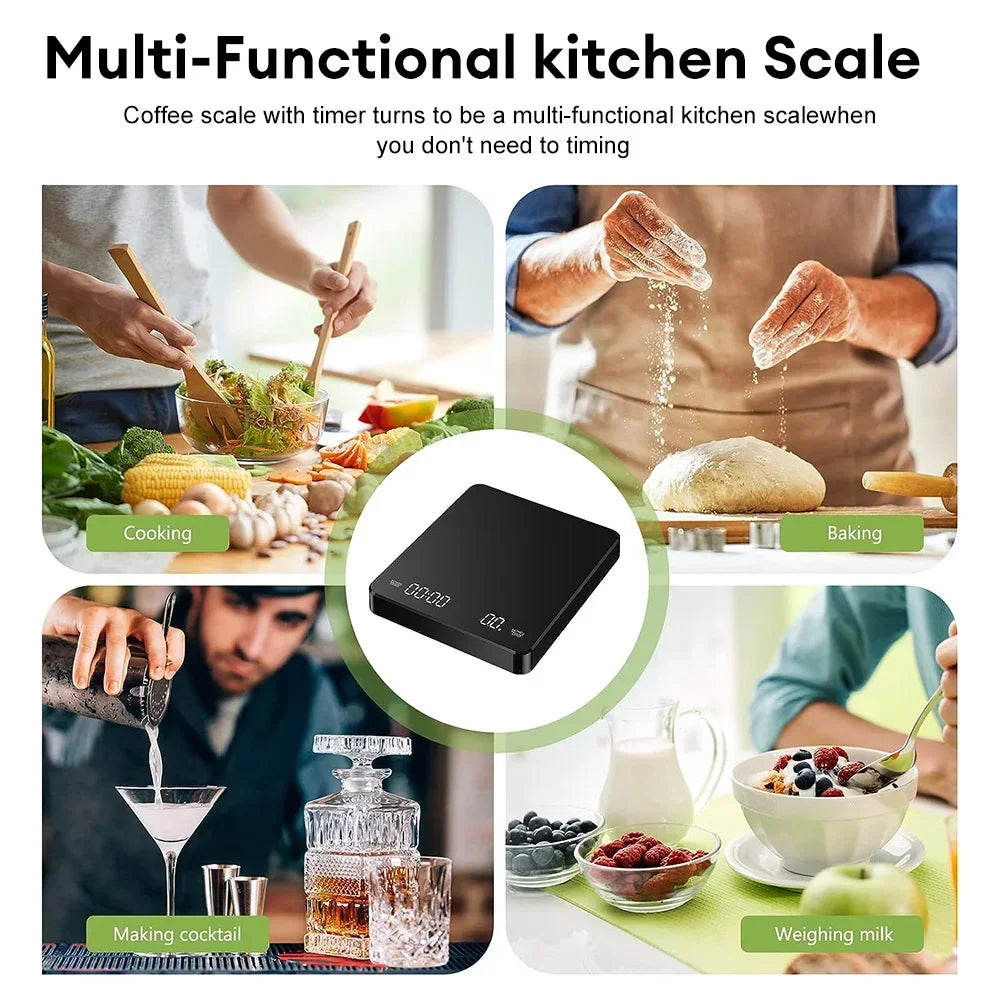 Digital Coffee Scale with Timer LED Screen Espresso USB Rechargeable Scale