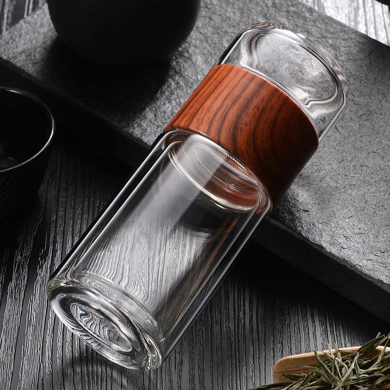 High Quality Double Glass Water Bottle Detachable Case Tea Drink Bottle
