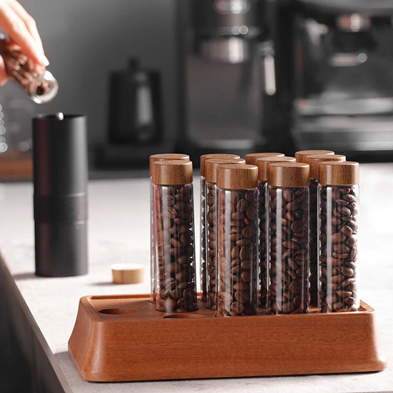 Magnetic Coffee Bean Dispensing Bottle with Glass Test Tube Display Stand