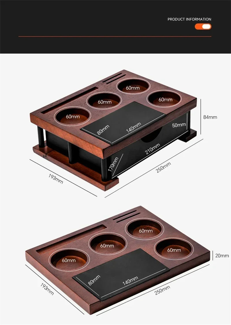 Wooden Coffee Tamper Station Stand with Knock Box Coffee Organizer Box
