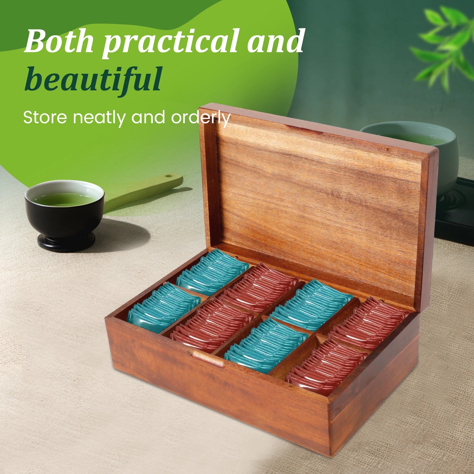 Wooden Tea Box 4/8 Grids Multifunctional Tea Storage Box with Lid Tea Bag Holder