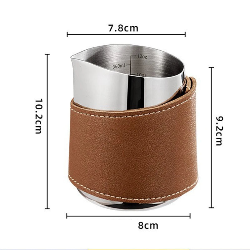 500ml Handleless Leather Covered Latte Jar Espresso Milk Frothing Jug with Sharp