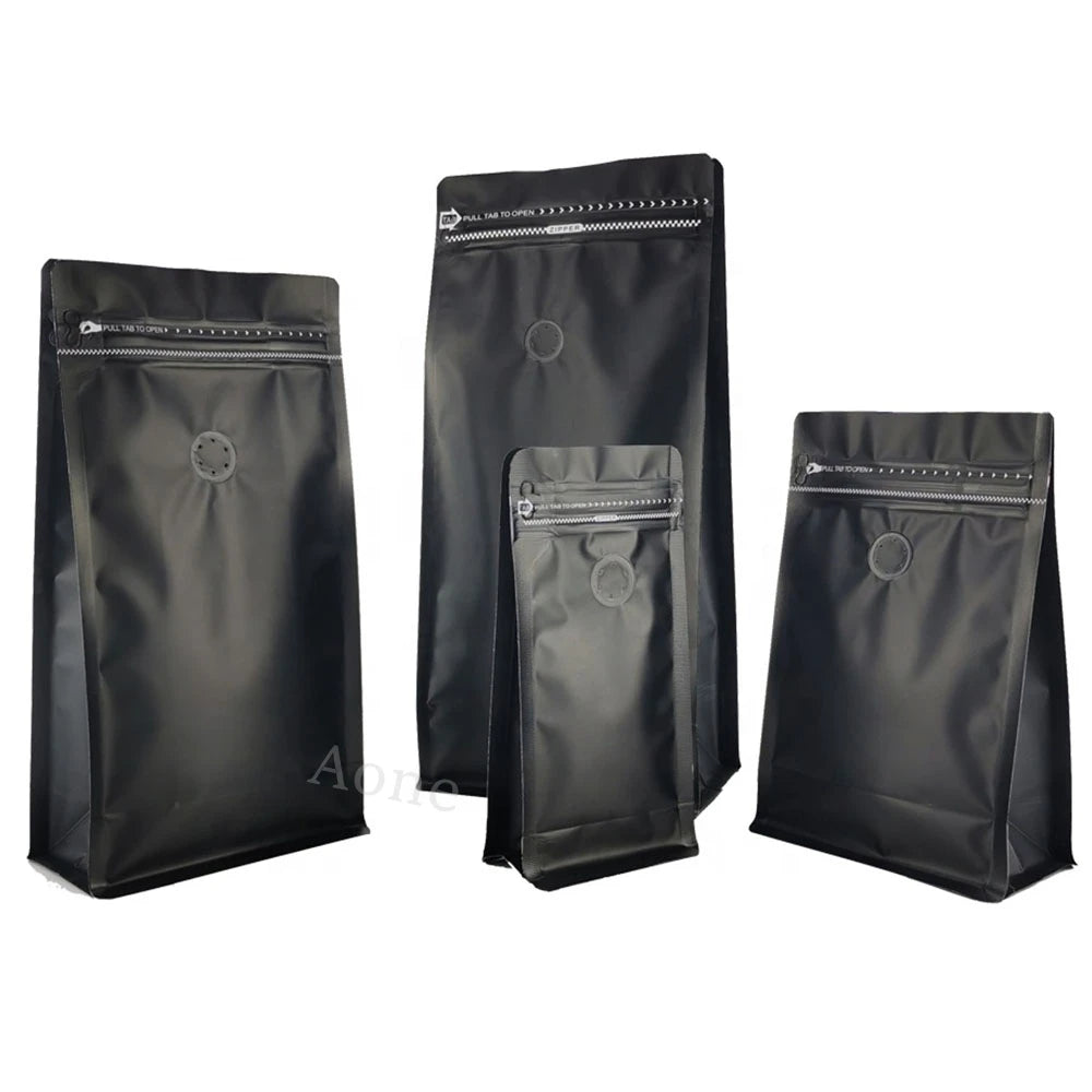 50pcs Matt Black Coffee Bean Powder Tea Packaging Bag with T-Zipper Bag