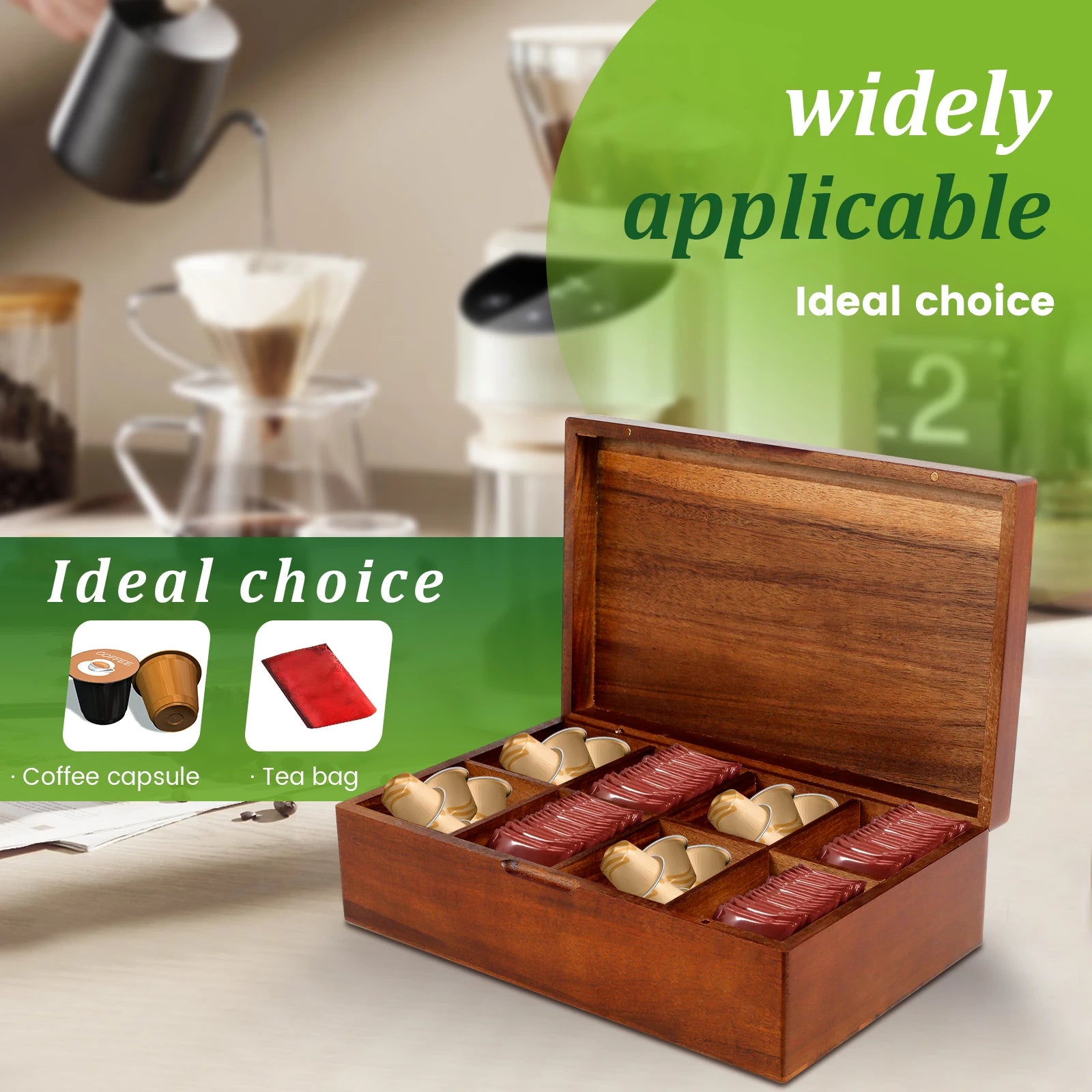 Wooden Tea Box 4/8 Grids Multifunctional Tea Storage Box with Lid Tea Bag Holder