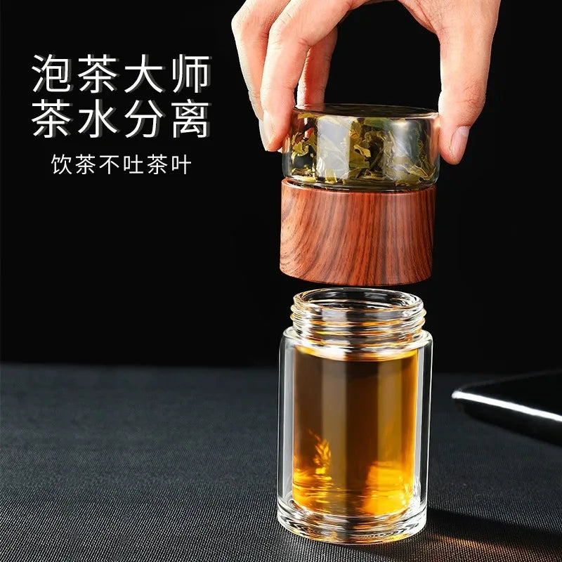 High Quality Double Glass Water Bottle Detachable Case Tea Drink Bottle