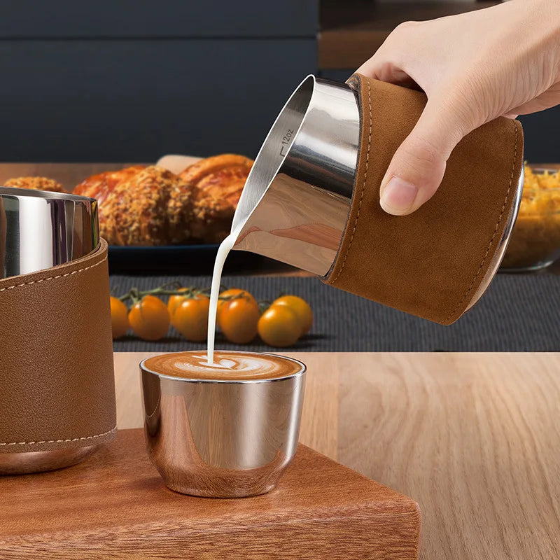 500ml Handleless Leather Covered Latte Jar Espresso Milk Frothing Jug with Sharp